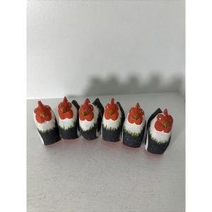 6 Wood Hand Painted Chicken Hen Rooster Napkin Holders Made in Phillipines
